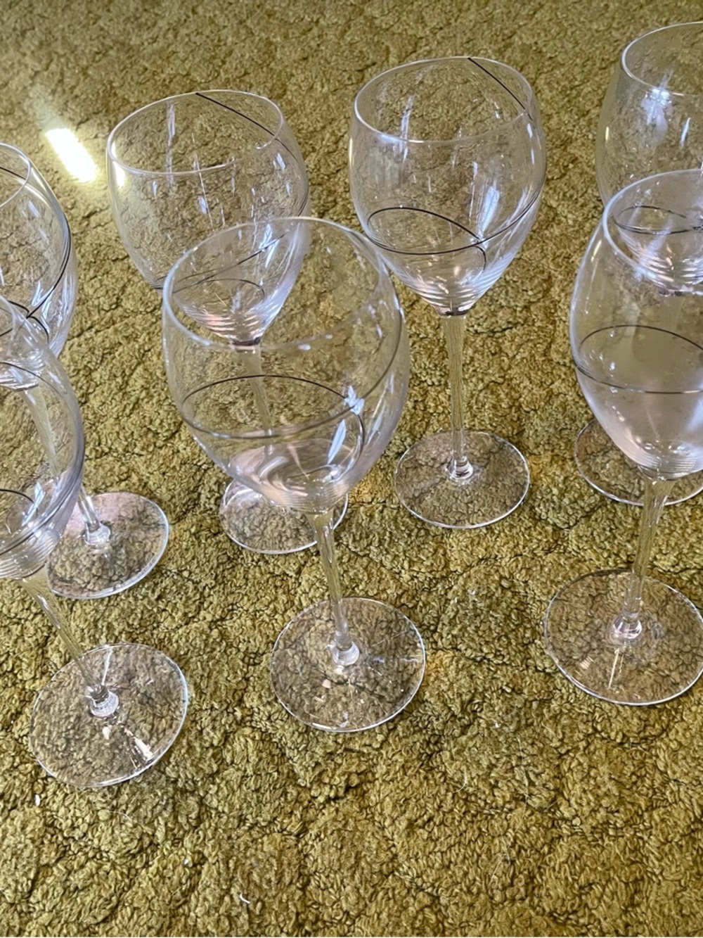 COLONY STRATA CRYSTAL Stem Black Swirl Hand Blown Wine  Glass Barware SET OF 7